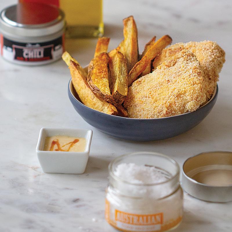 Baked Fish & Chips with Sweet Sriracha Mayo