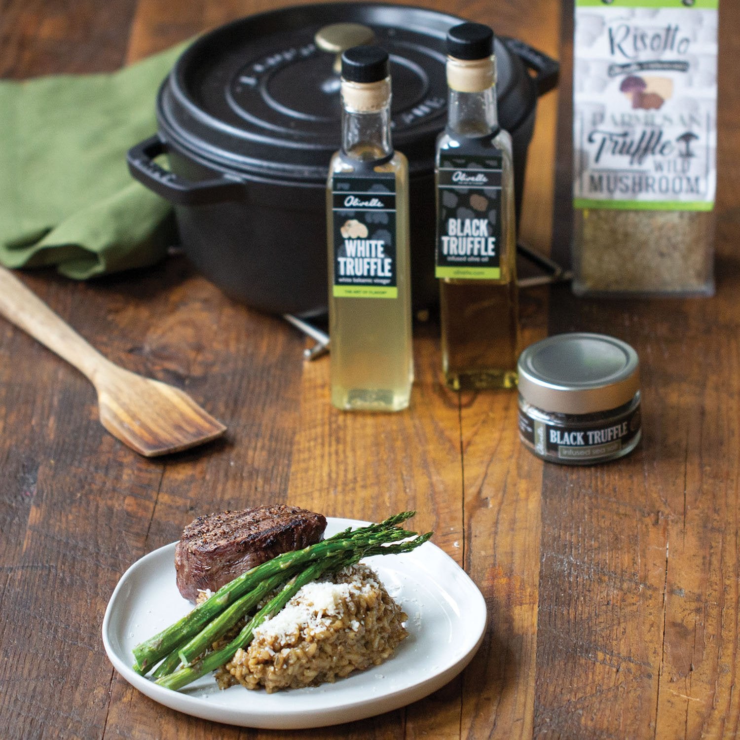 Parmesan Truffle Wild Mushroom Risotto with Grilled Steak & Asparagus
