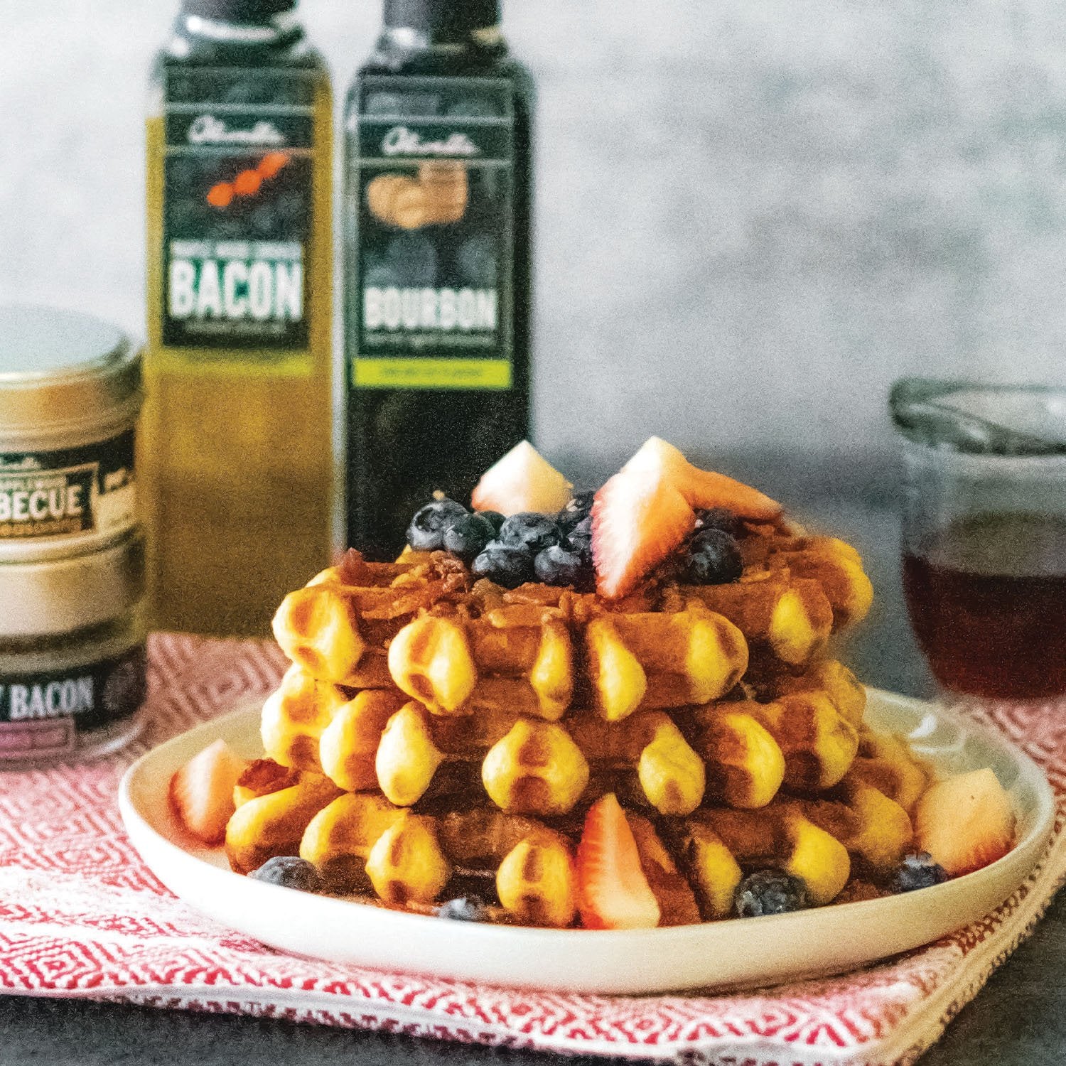 Boozy Bacon Waffles with Bourbon Maple Syrup