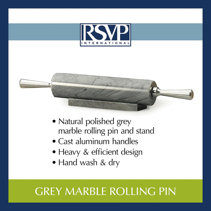 RSVP Grey Marble Rolling Pin, No Stand