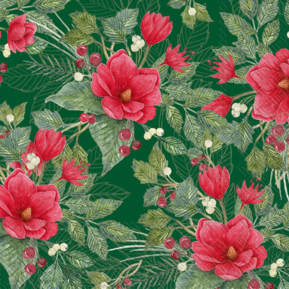 Christmas Flowers Green Lunch Napkin