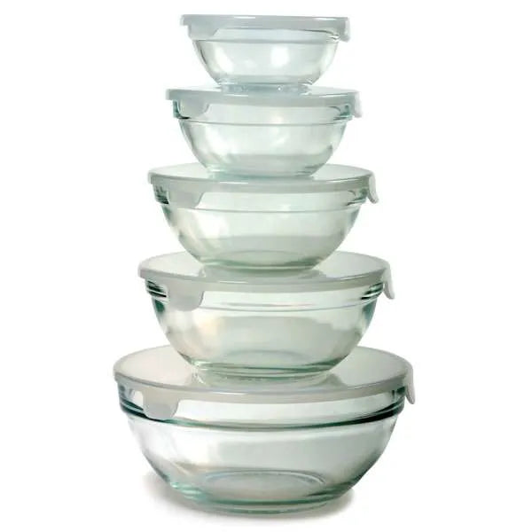 10 Piece Nesting Glass Bowl Set with Lids