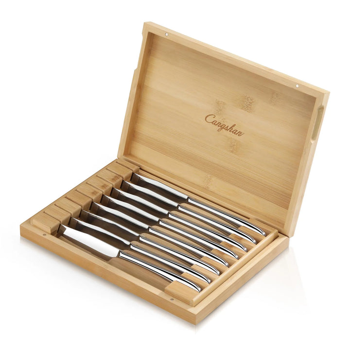 Cangshan 8-Piece Forged Steak Knife Set, 420 Stainless Steel in Bamboo Storage Box