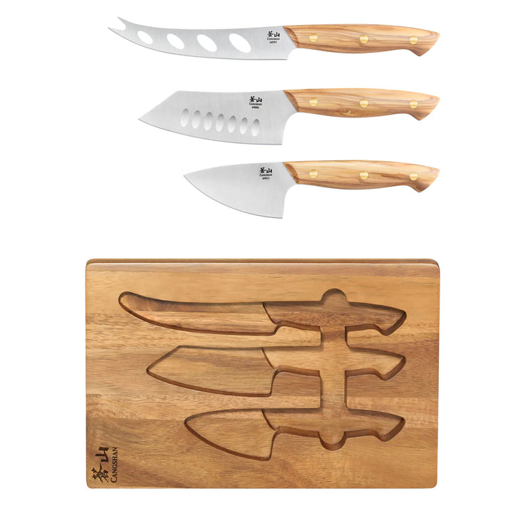 3-Piece Olive Wood Cheese Knife Set