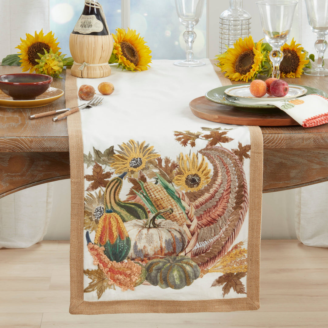 Embroidered Cornucopia Table Runner