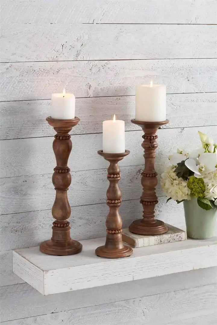 Mud Pie Beaded Wood Candle Holder