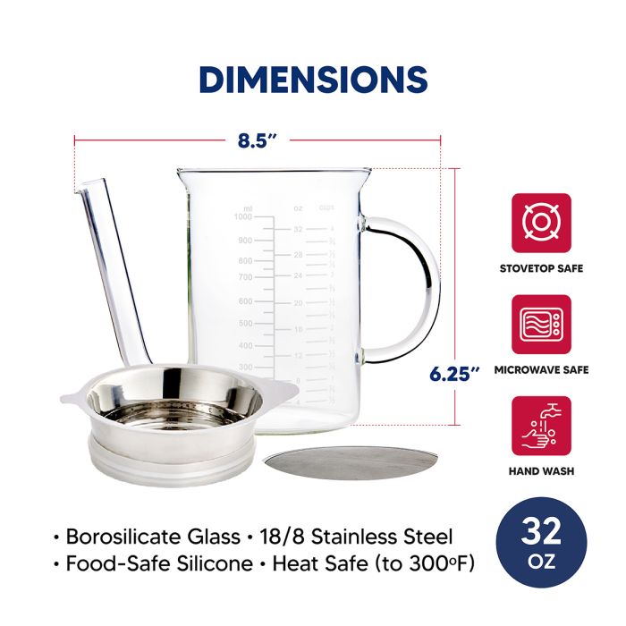 Roasting Glass Fat Separator with Gravy Strainer