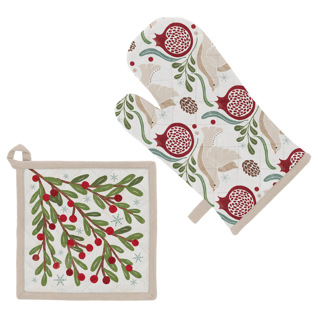 Winter Berry Christmas Oven Mitt & Pot Holder Set of 2