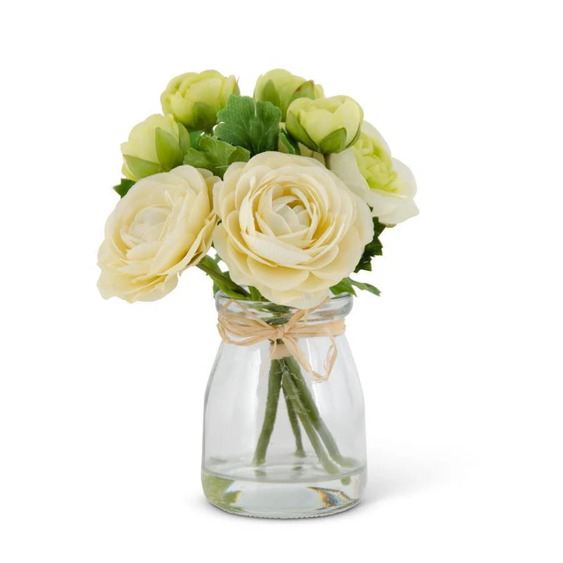 6.75" White Ranunculus Bouquet in Glass Vase