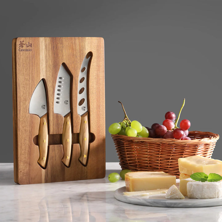 3-Piece Olive Wood Cheese Knife Set
