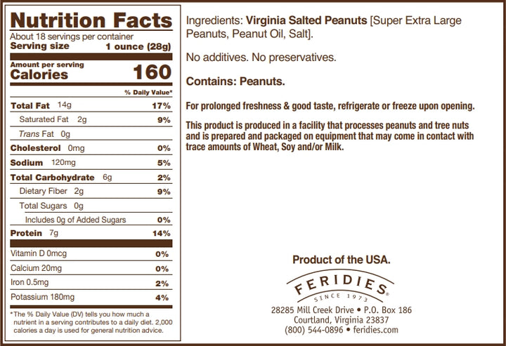 Salted Virginia Peanuts, 18oz Tin