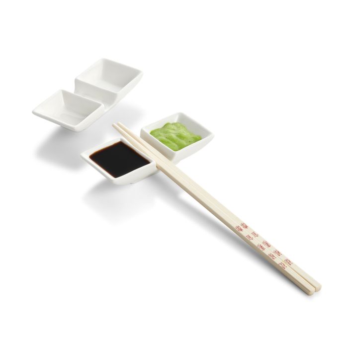 Helen's Asian Kitchen 2-Section Sauce Dish with Chopstick Rest