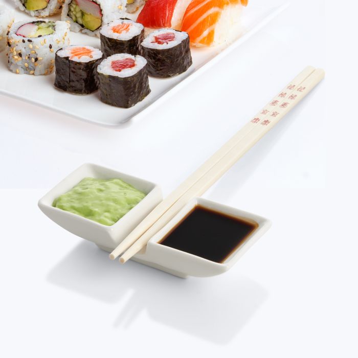 Helen's Asian Kitchen 2-Section Sauce Dish with Chopstick Rest