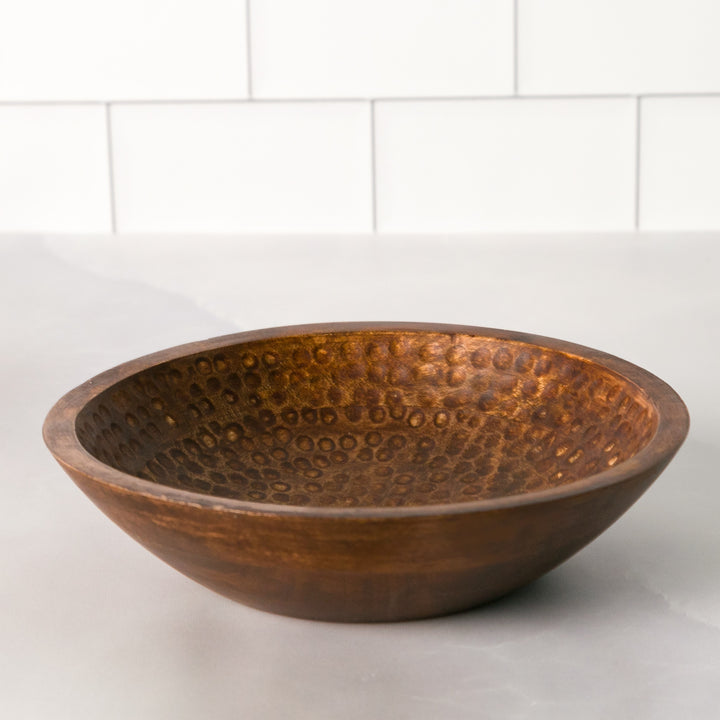 Heritage Lace Artisan Wood Hammered Round Bowl