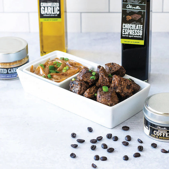 Coffee Steak Tips with Caramelized Onion Balsamic Cream Sauce Recipe Gift Kit
