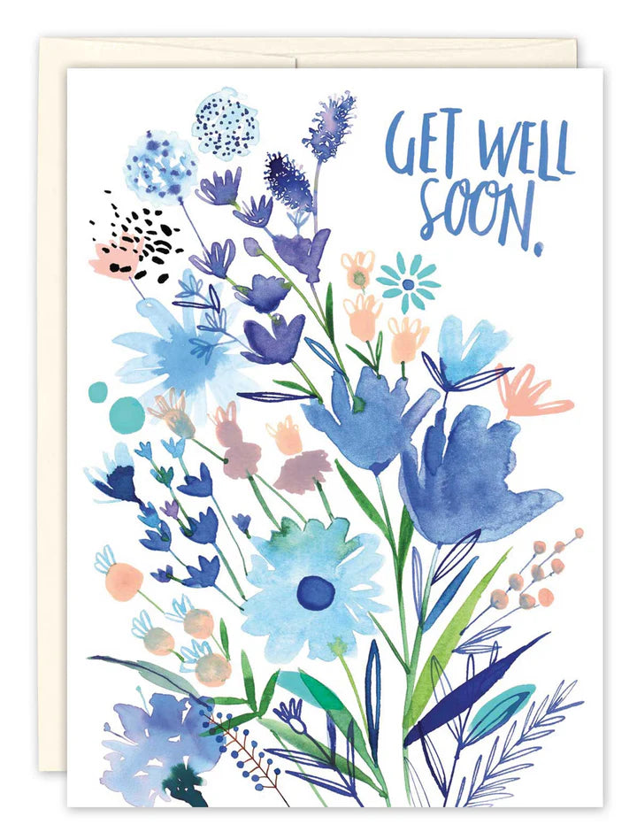 Soft Blues Bouquet Get Well Card