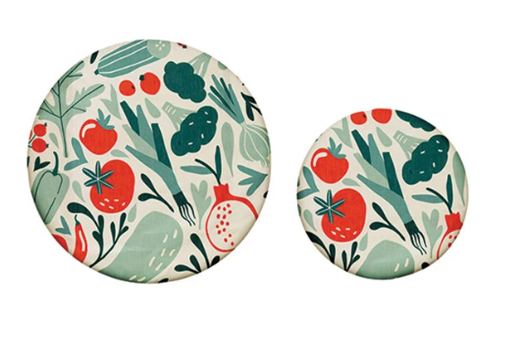 Reusable Fabric Beeswax Food Covers with Prints, Set of 2