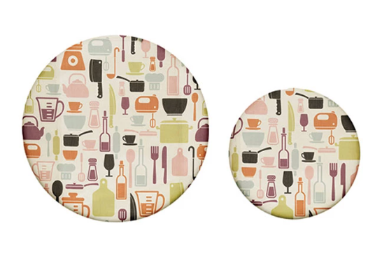 Reusable Fabric Beeswax Food Covers with Prints, Set of 2