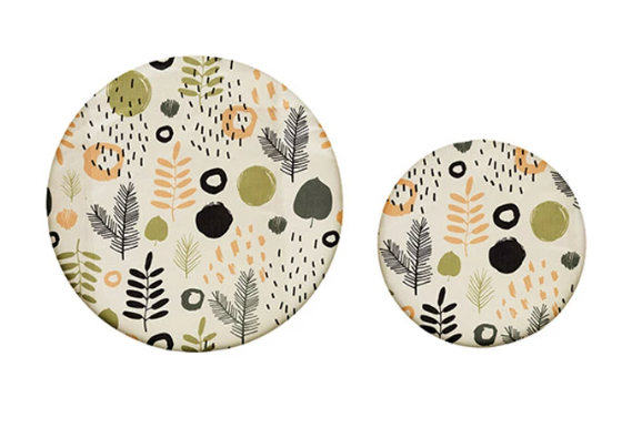 Reusable Fabric Beeswax Food Covers with Prints, Set of 2