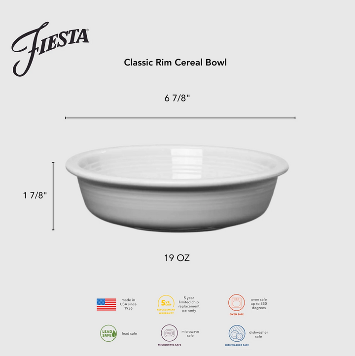 Fiestaware Classic Rim 6 7/8" Cereal Bowl, 19oz