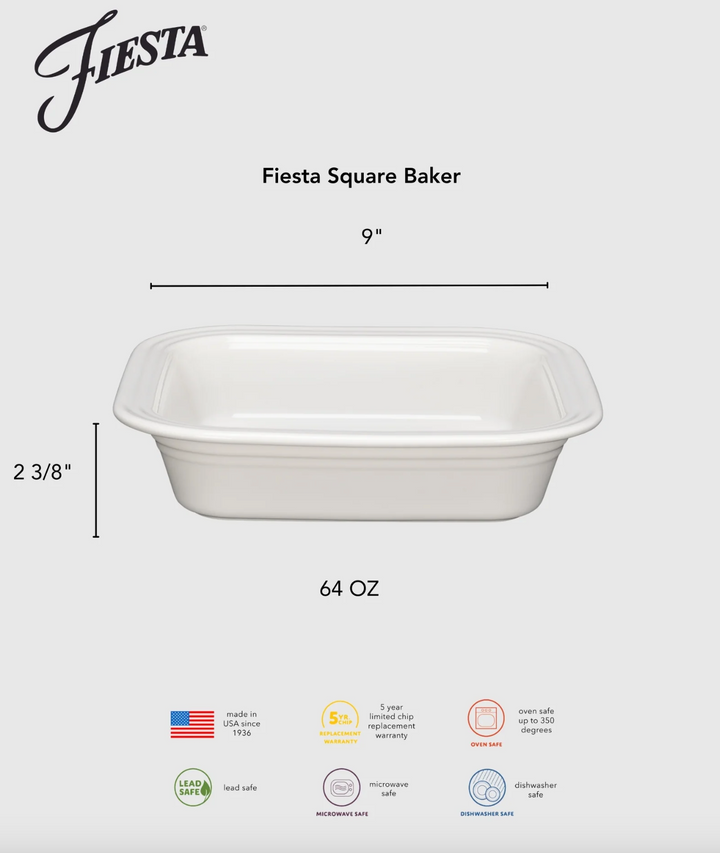 Fiestaware 9x9" Square Baker, 2 Quart