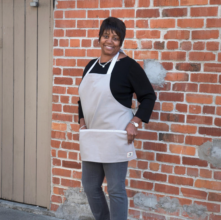 Light Grey + Stripe Detail Short Apron
