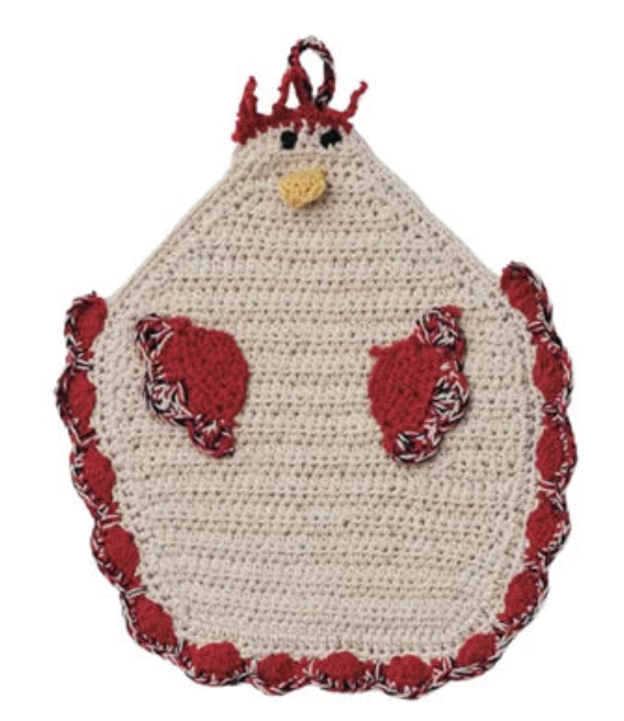 Cotton Crocheted Chicken Shaped Pot Holder w/ Loop