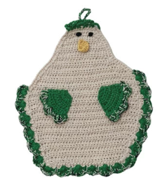 Cotton Crocheted Chicken Shaped Pot Holder w/ Loop