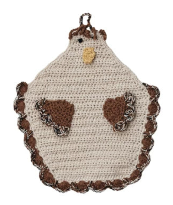 Cotton Crocheted Chicken Shaped Pot Holder w/ Loop