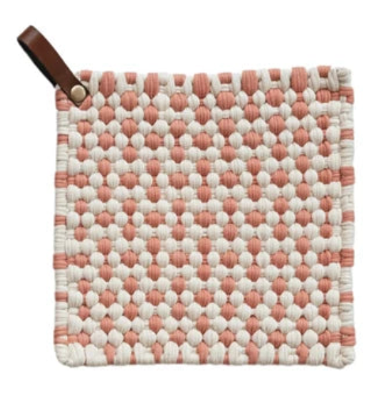 Cotton Crocheted Potholder with Leather Loop