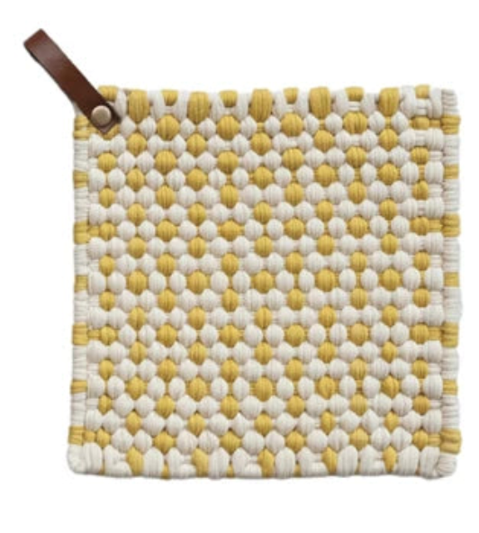 Cotton Crocheted Potholder with Leather Loop