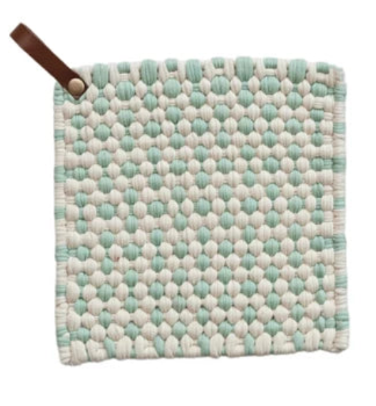 Cotton Crocheted Potholder with Leather Loop