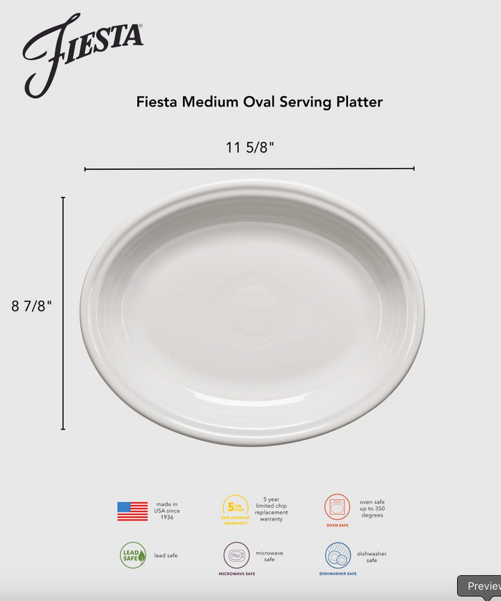 Fiestaware 11 5/8" Medium Oval Serving Platter