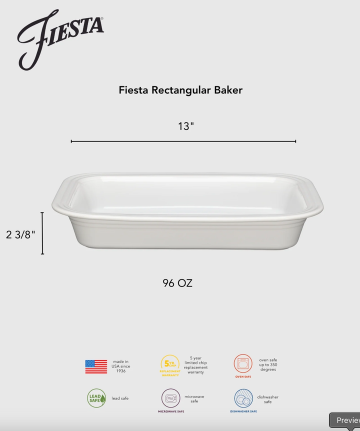 Fiestaware Rectangular 9x13" Baker, 3 Quart