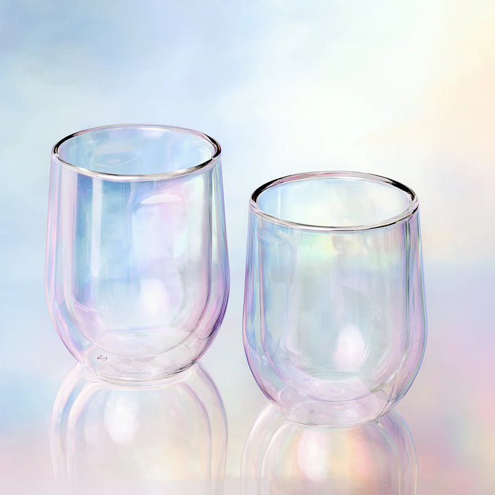 Double Walled Stemless Wine Glasses, Prism Set of 2
