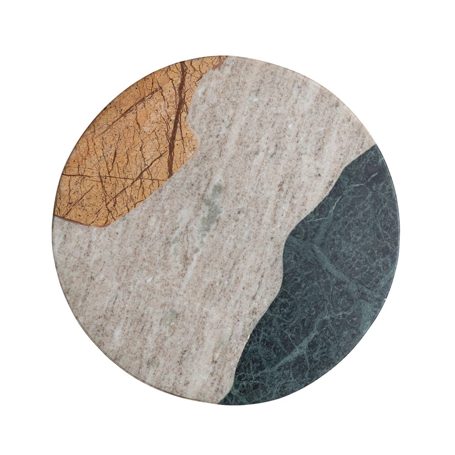9-3/4" Round Marble Cheese/Cutting Board, Multi Color