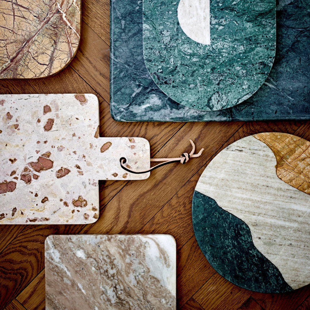 9-3/4" Round Marble Cheese/Cutting Board, Multi Color