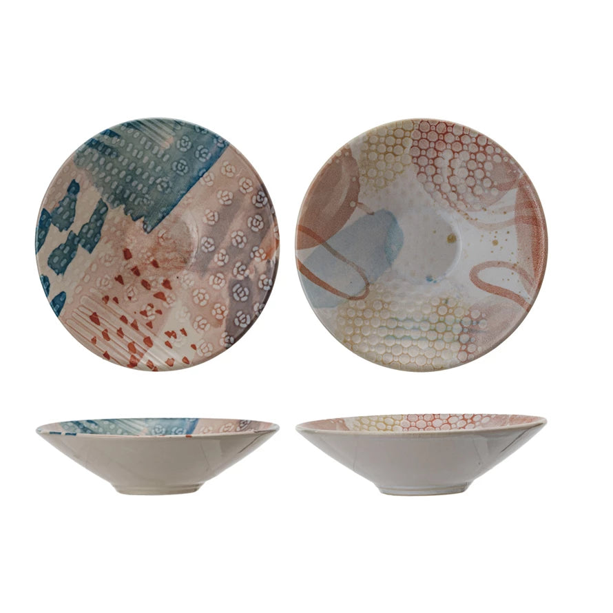 Printed Stoneware Bowl w/ Abstract Design