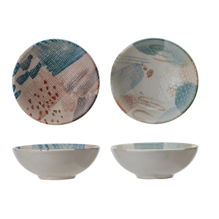 Printed Stoneware Mini Bowl w/ Abstract Design