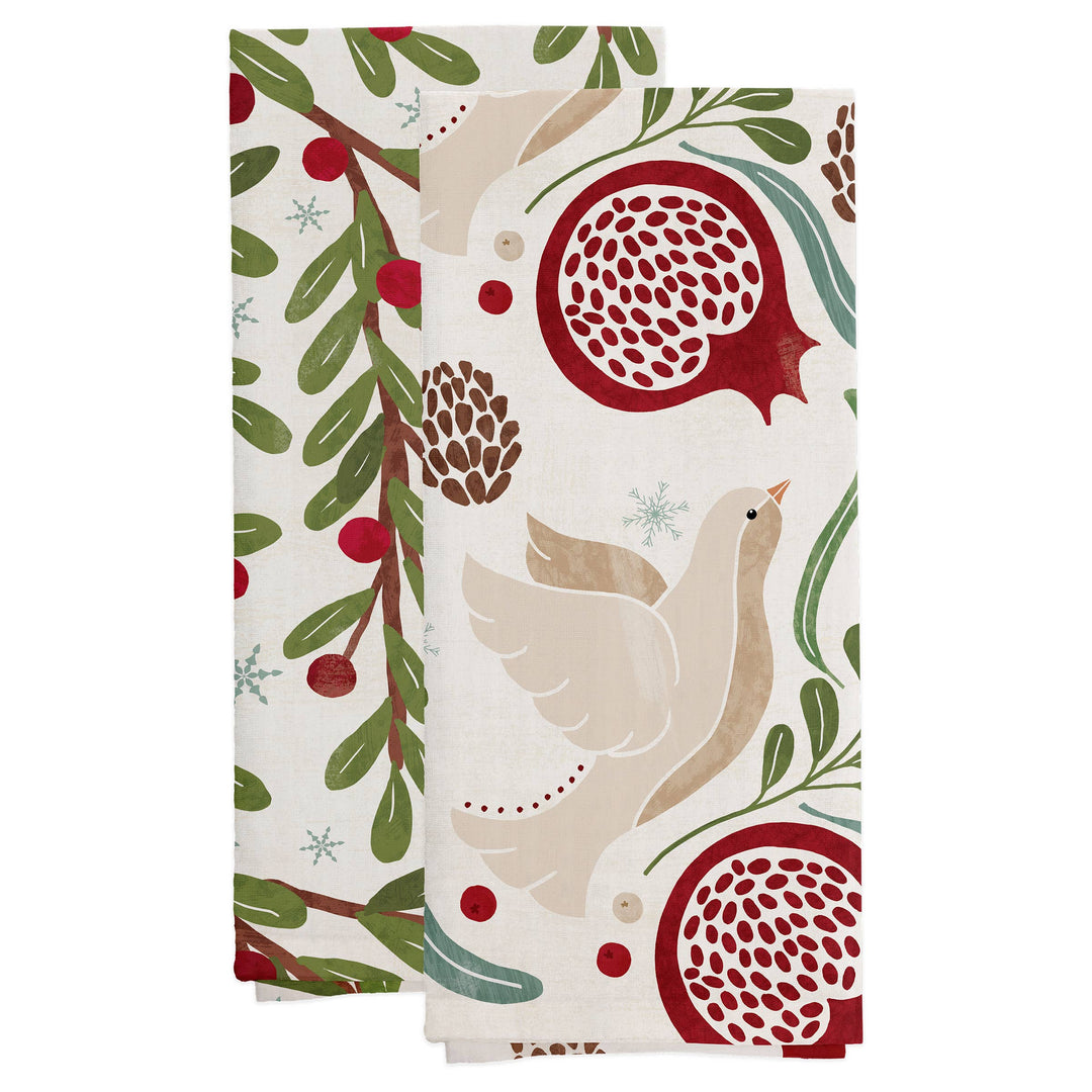 28" Winter Berry Cotton Christmas Tea Towels Set of 2