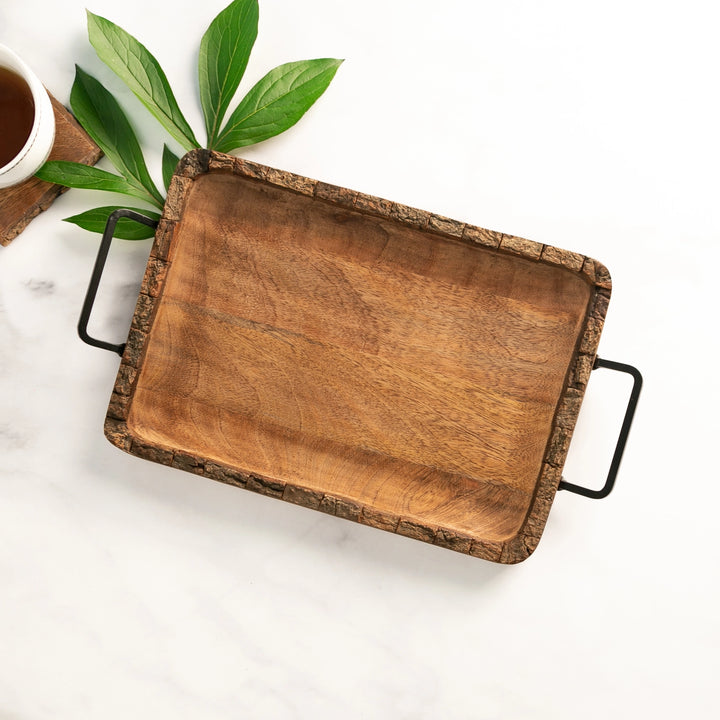 Rectangle Wood Texture Serving Board with Handles