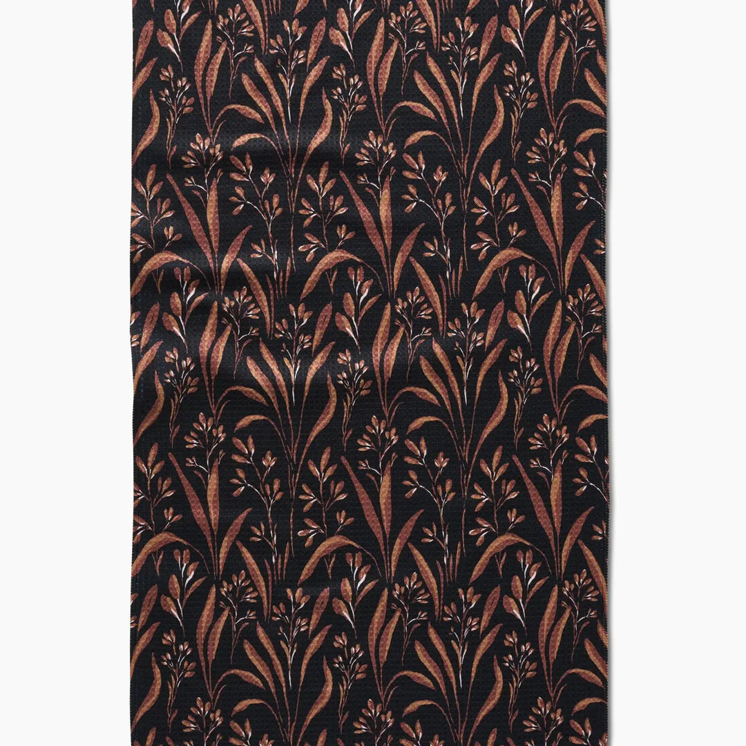 Vintage Grass Black Kitchen Tea Towel