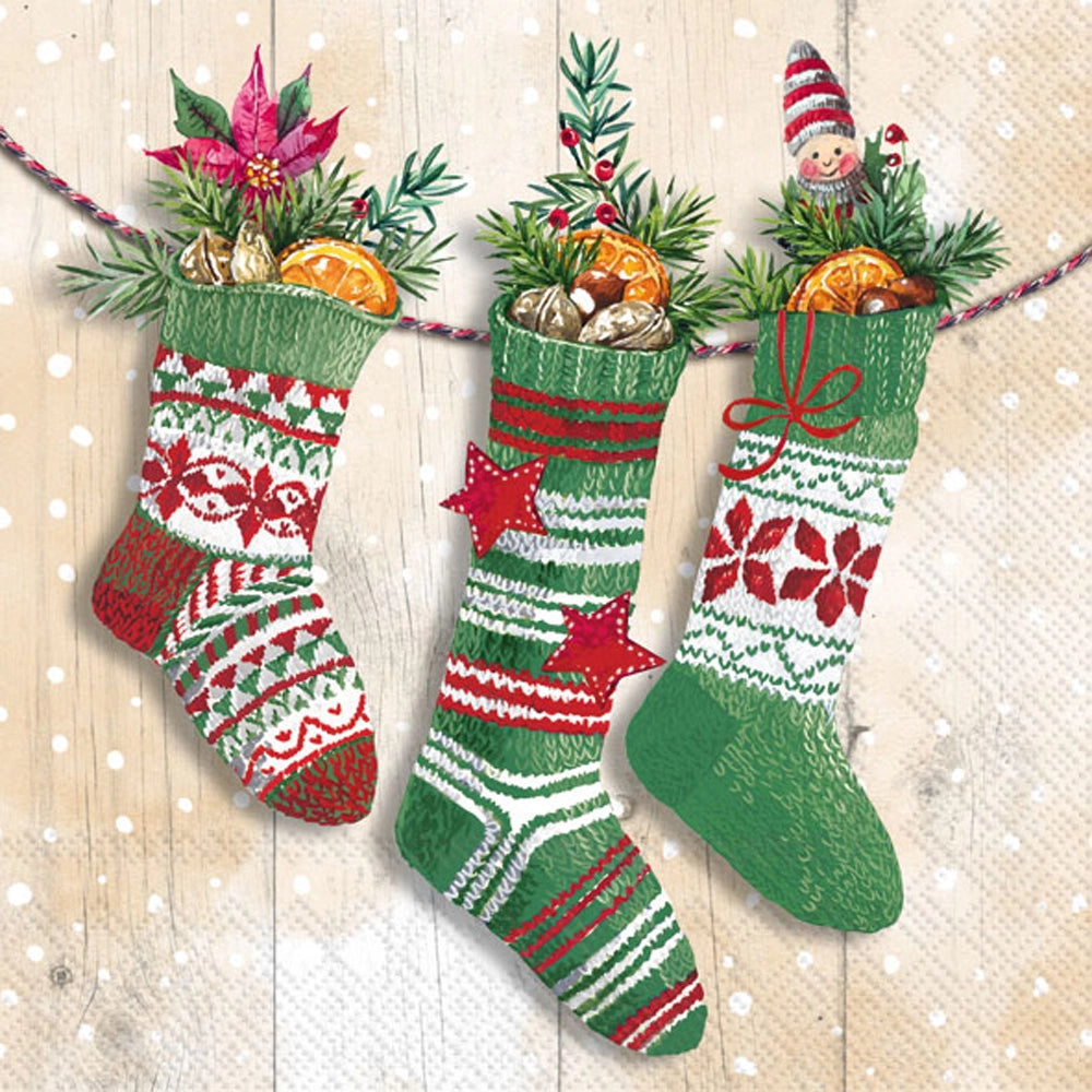 Knit Socks Cream Cocktail Napkin
