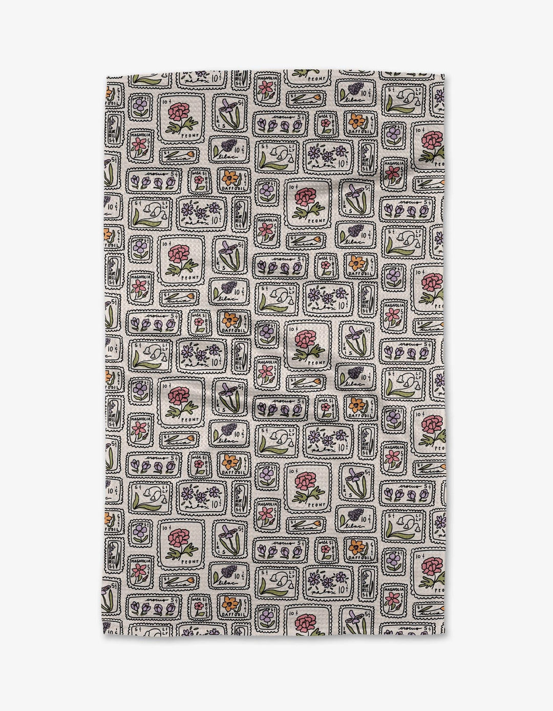 Floral Postage Stamps Kitchen Tea Towel