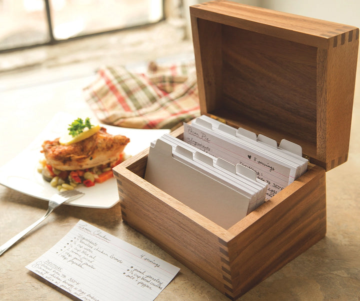 Ironwood Acacia Wood Recipe Box, 2 Compartment