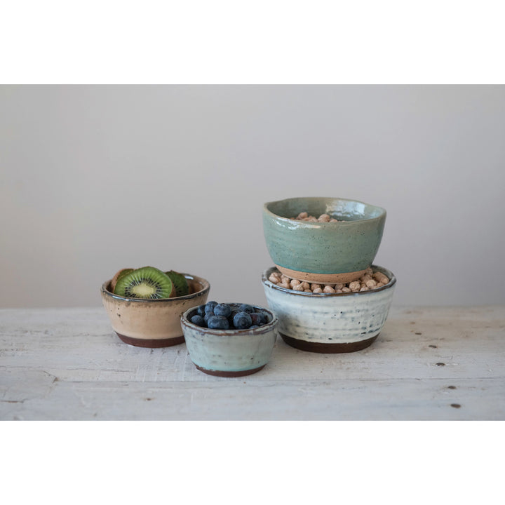 Stoneware Bowls with Reactive Glaze, Set of 4