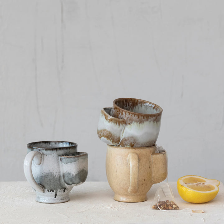 Stoneware Mug w/ Tea Bag Holder, Reactive Glaze, 3 Colors
