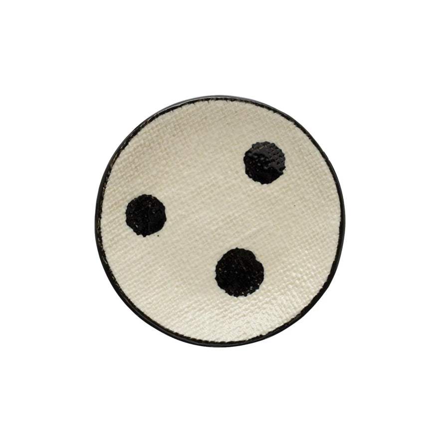Dots & Linen Texture Stoneware Dish