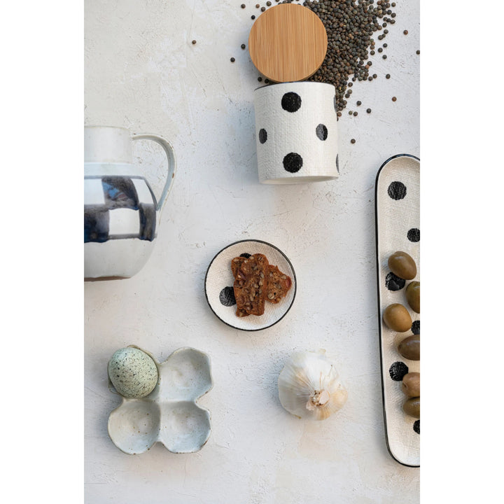 Dots & Linen Texture Stoneware Dish