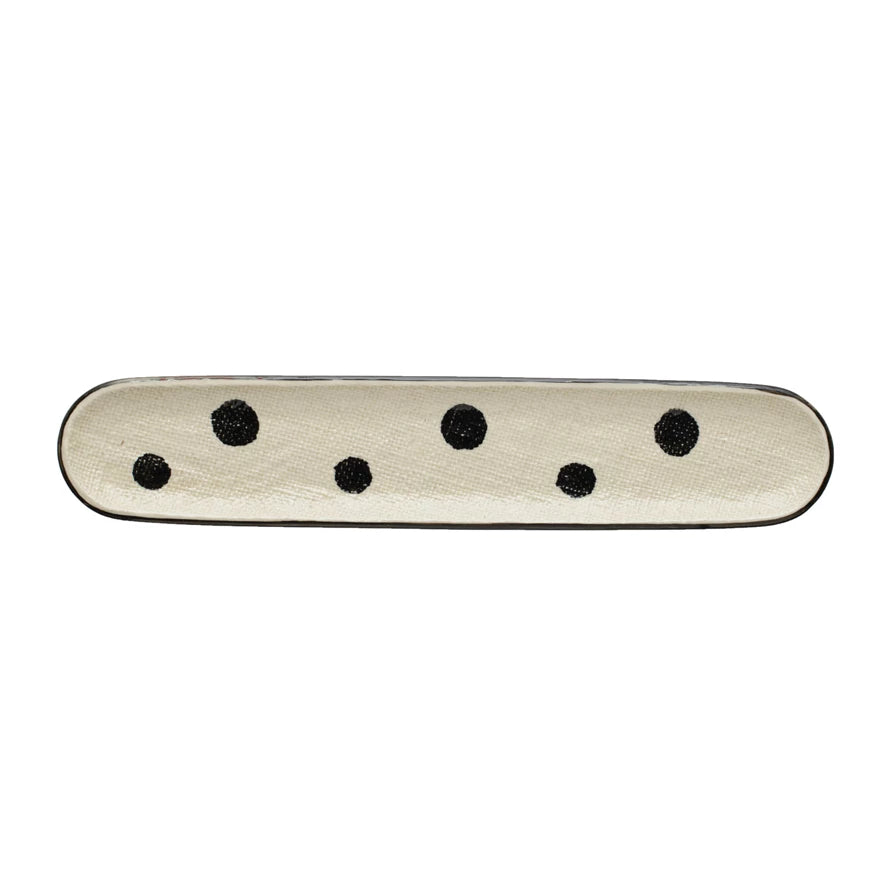 Dots & Linen Texture Stoneware Oval Tray